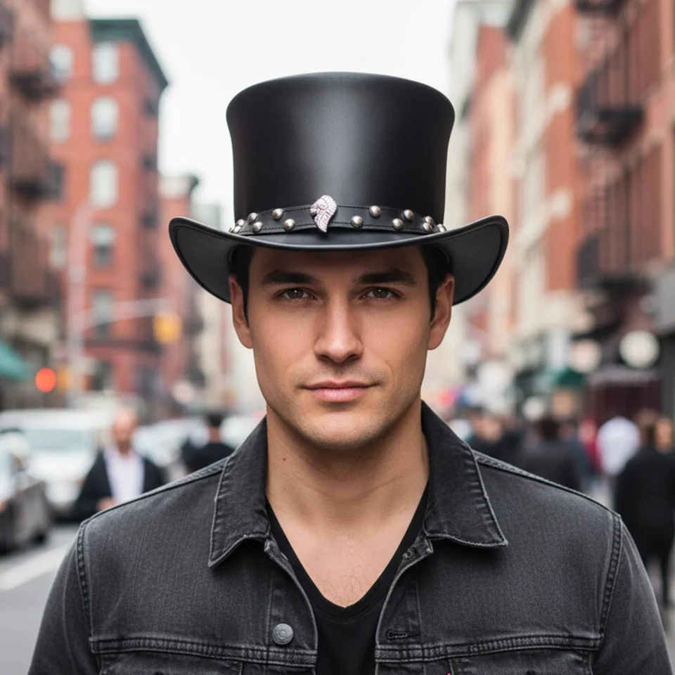 White Handmade Leather Festival Top Hat Style 155 front view - white costume top hat with structured crown