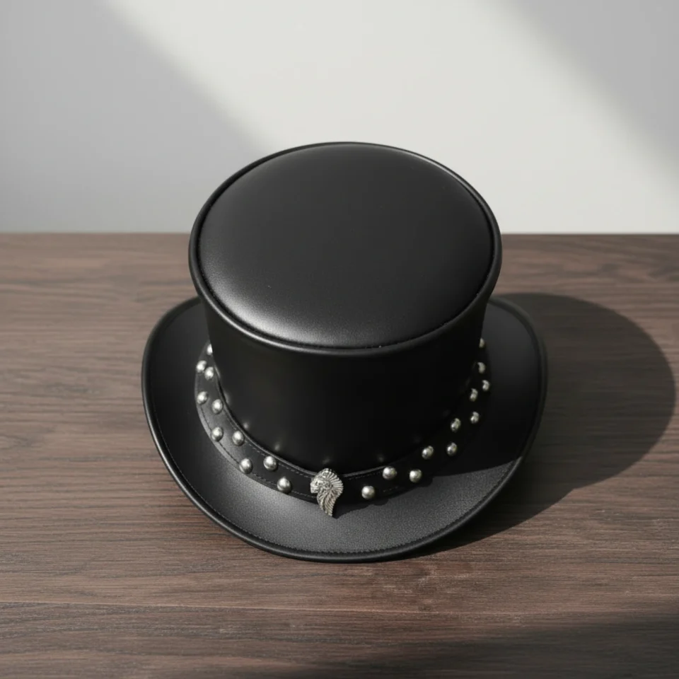 White Handmade Leather Festival Top Hat Style 155 gallery view 05 - white costume top hat with structured crown