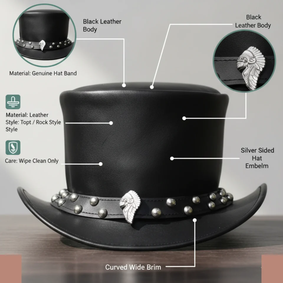 White Handmade Leather Festival Top Hat Style 155 three quarter view - white costume top hat with structured crown