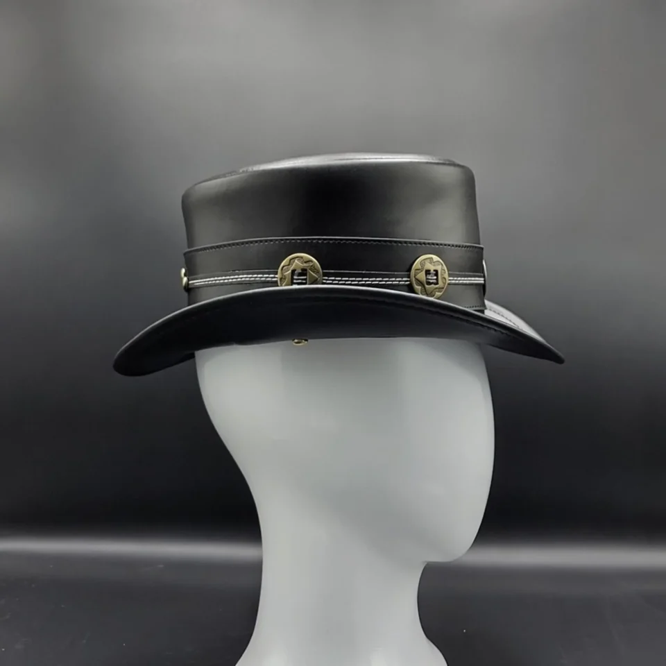 Black Top Hat with Badge Accent gallery view 5 - black tall top hat / western top hat