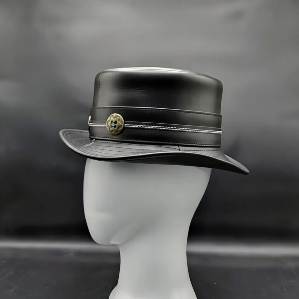 Black Top Hat with Badge Accent gallery view 6 - black tall top hat / western top hat