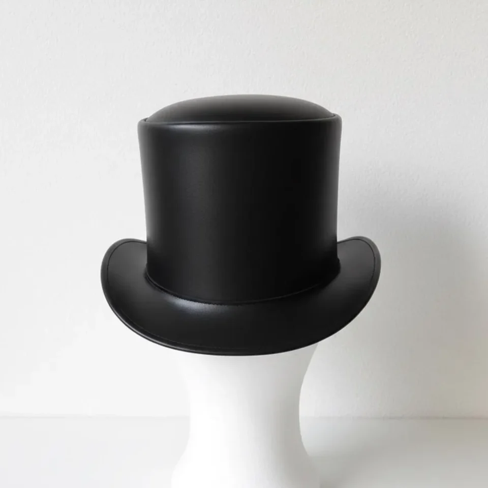 White Handmade Leather Festival Top Hat Style 188 detail view - white costume top hat with structured crown