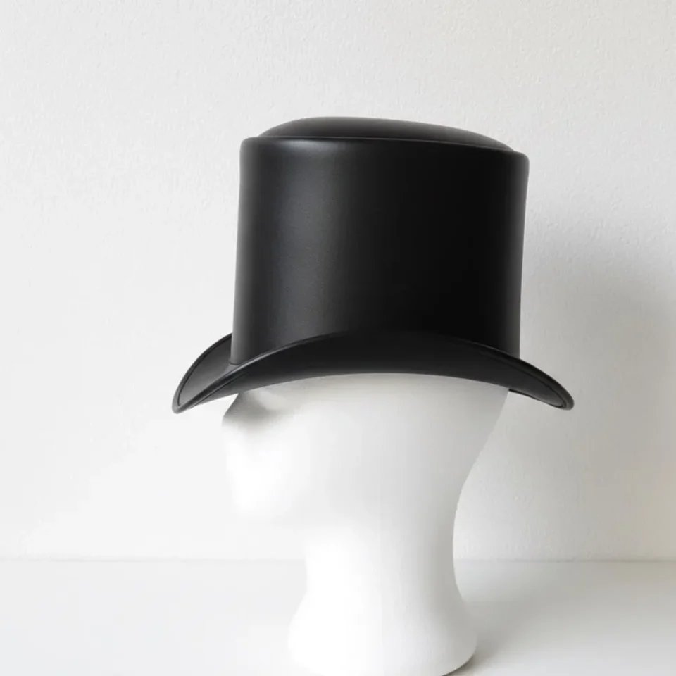 White Handmade Leather Festival Top Hat Style 188 gallery view 05 - white costume top hat with structured crown