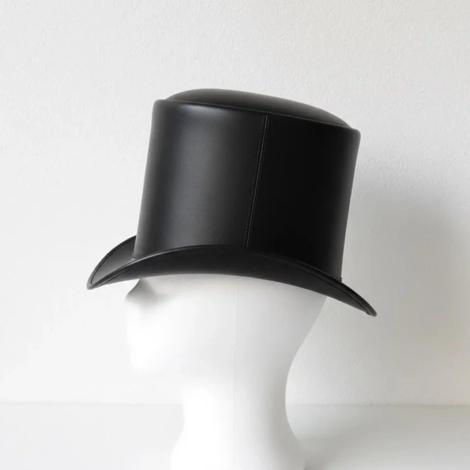 White Handmade Leather Festival Top Hat Style 188 side view - white costume top hat with structured crown