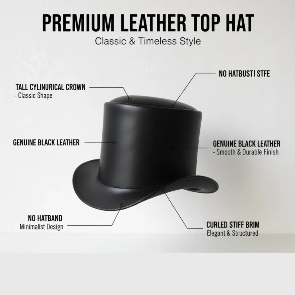 White Handmade Leather Festival Top Hat Style 188 three quarter view - white costume top hat with structured crown