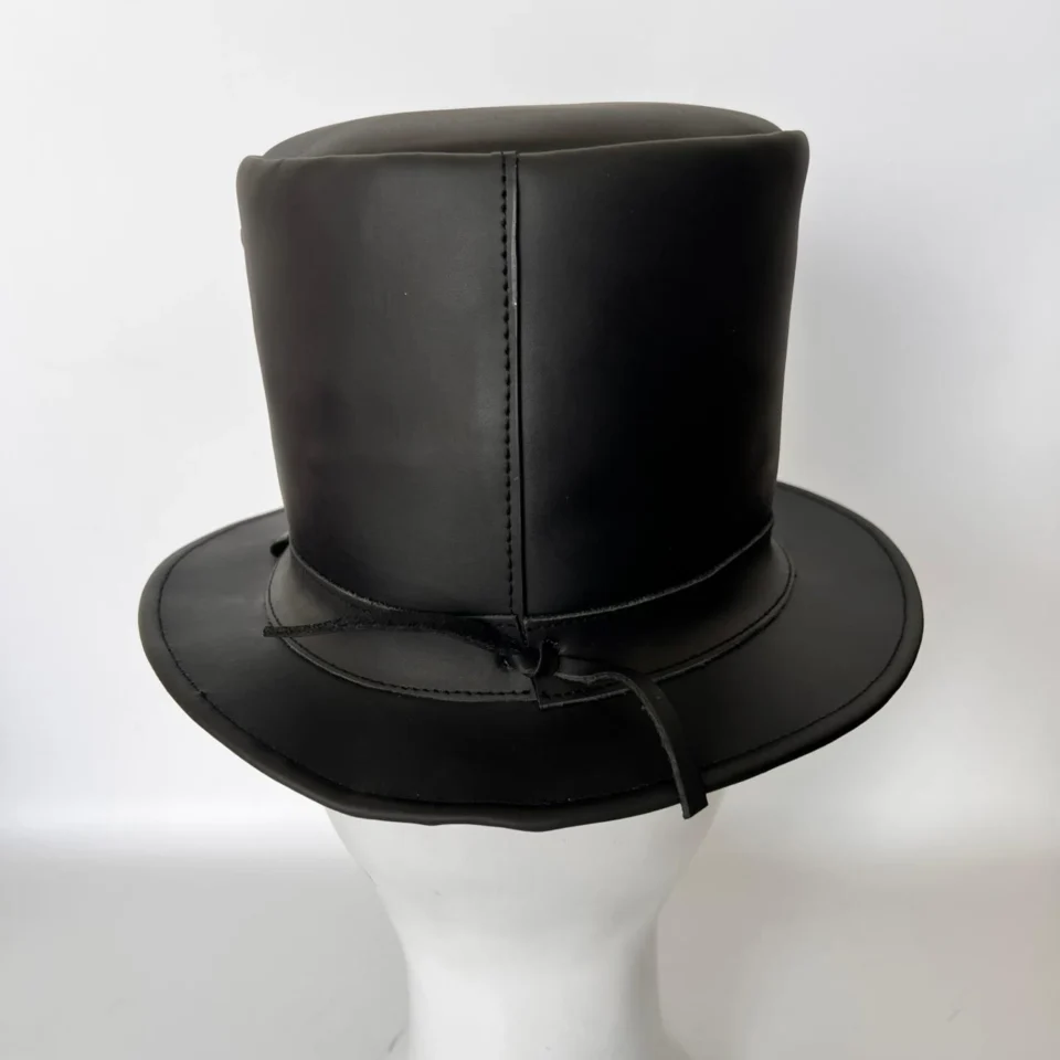 Black Top Hat with Brass Studs back view - black tall top hat / western top hat