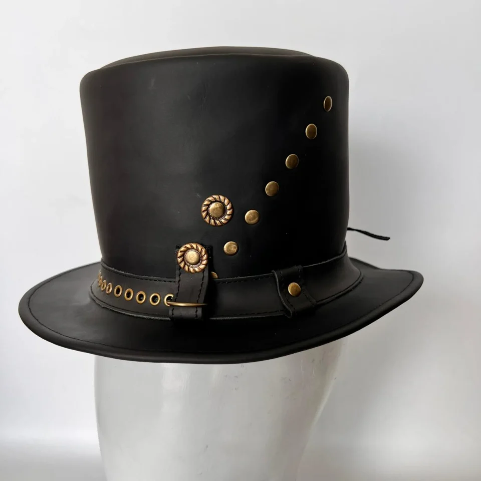 Black Top Hat with Brass Studs gallery view 5 - black tall top hat / western top hat