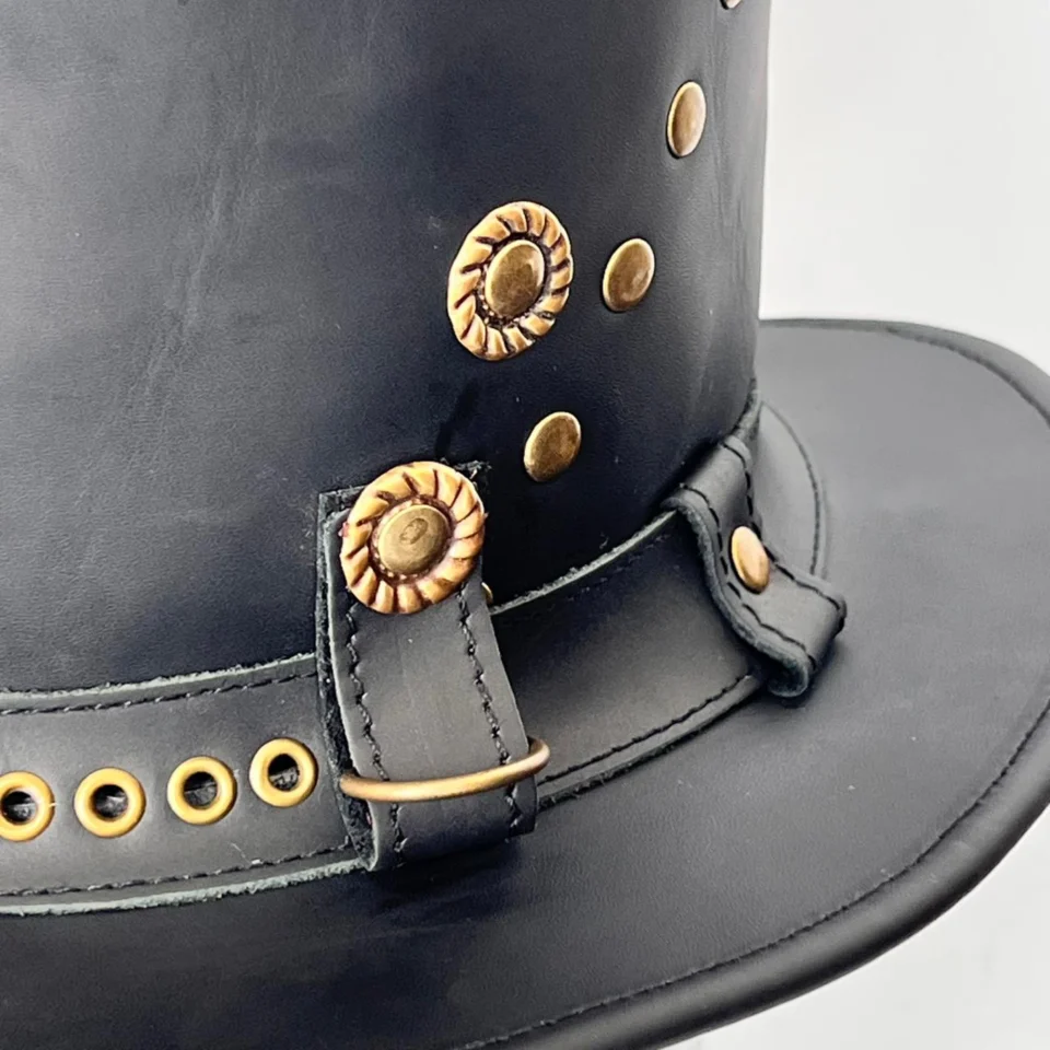 Black Top Hat with Brass Studs gallery view 7 - black tall top hat / western top hat