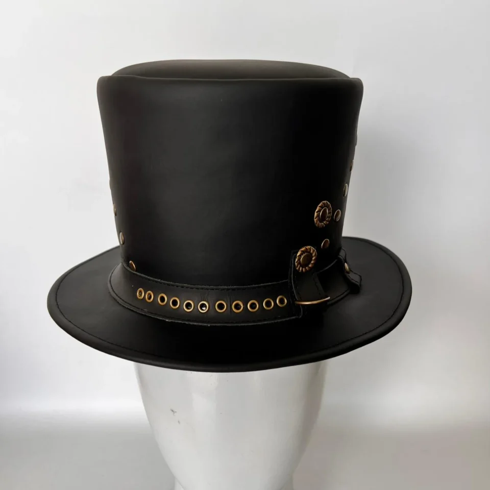Black Top Hat with Brass Studs gallery view 8 - black tall top hat / western top hat