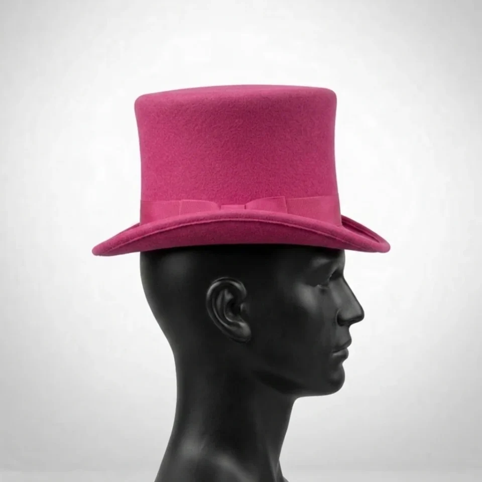 White Handmade Leather Statement Top Hat Style 066 detail view - white steampunk top hat with structured crown