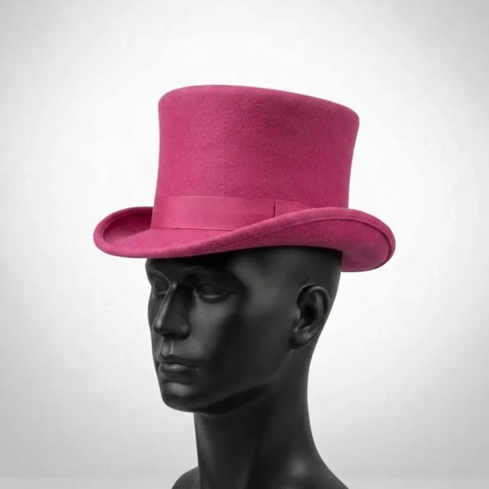White Handmade Leather Statement Top Hat Style 066 front view - white steampunk top hat with structured crown