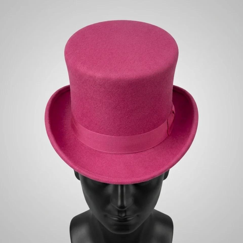 White Handmade Leather Statement Top Hat Style 066 side view - white steampunk top hat with structured crown