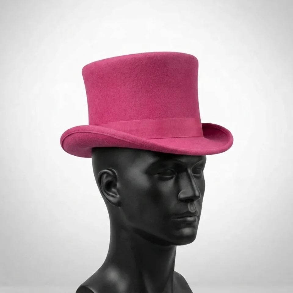 White Handmade Leather Statement Top Hat Style 066 three quarter view - white steampunk top hat with structured crown