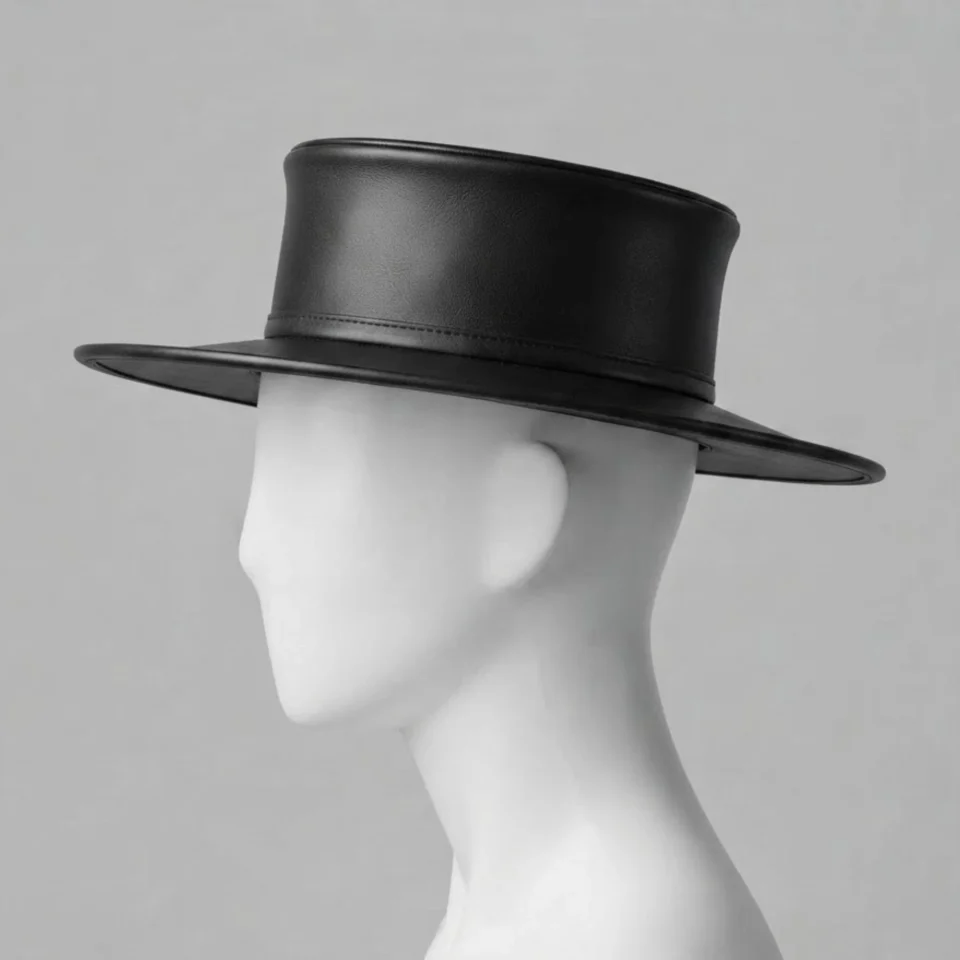 White Handmade Leather Statement Top Hat Style 072 gallery view 05 - white steampunk top hat with structured crown