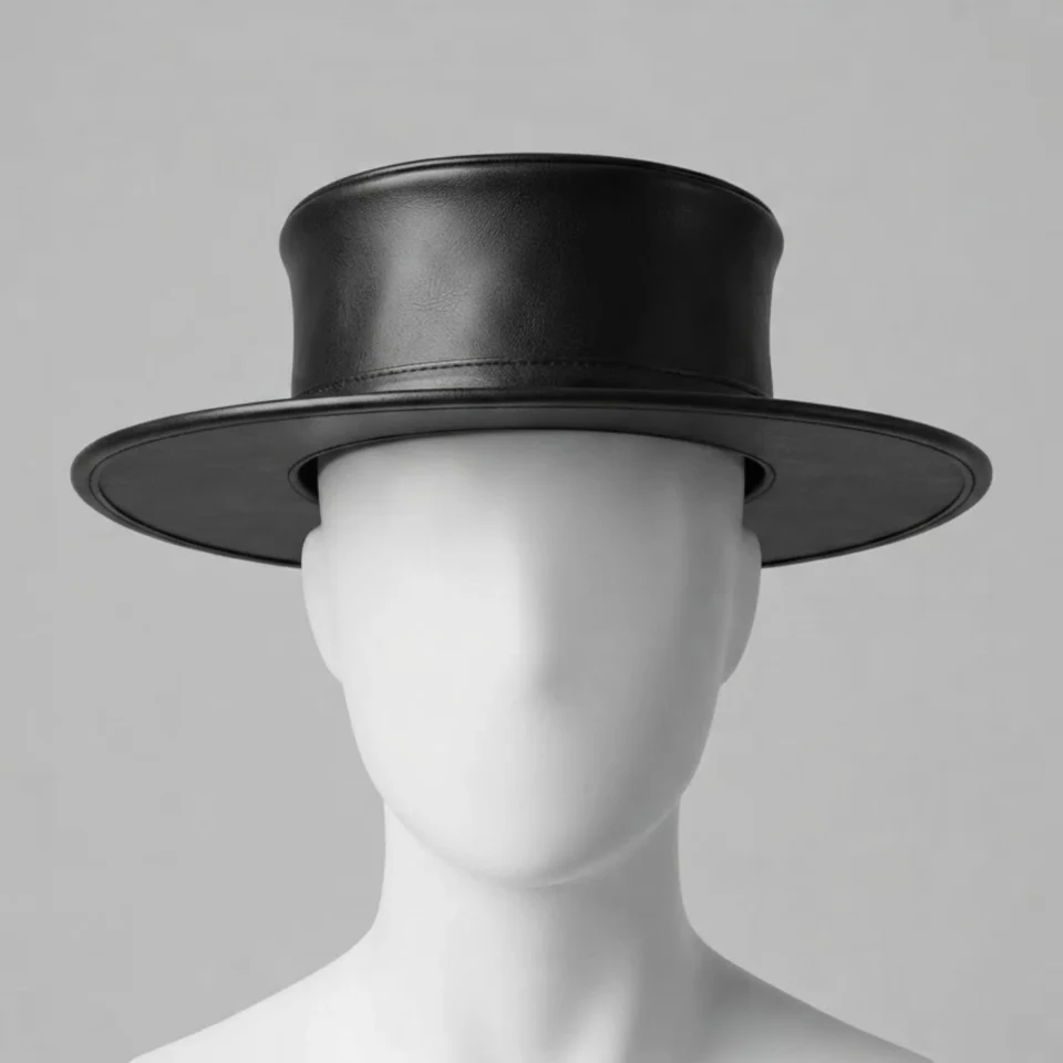 White Handmade Leather Statement Top Hat Style 072 gallery view 06 - white steampunk top hat with structured crown