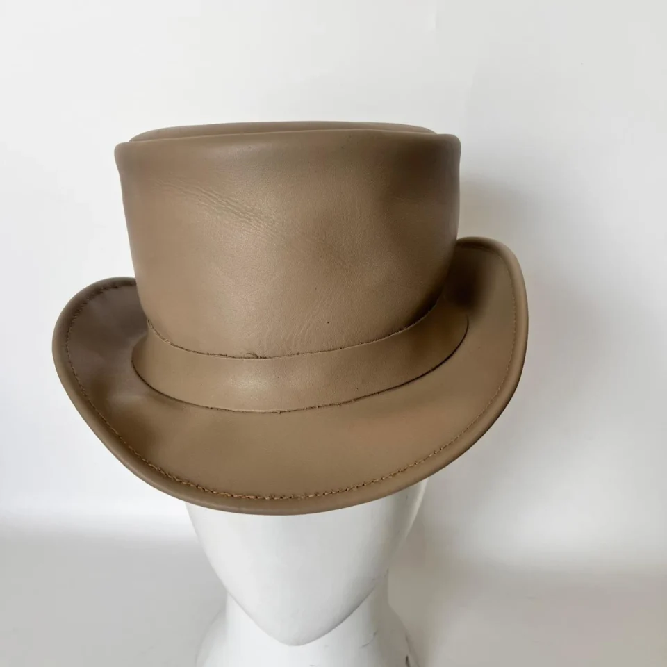White Handmade Leather Statement Top Hat Style 084 gallery view 06 - white steampunk top hat with structured crown
