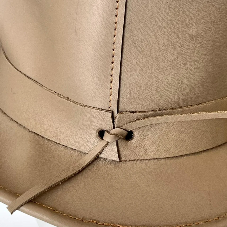 White Handmade Leather Statement Top Hat Style 084 side view - white steampunk top hat with structured crown