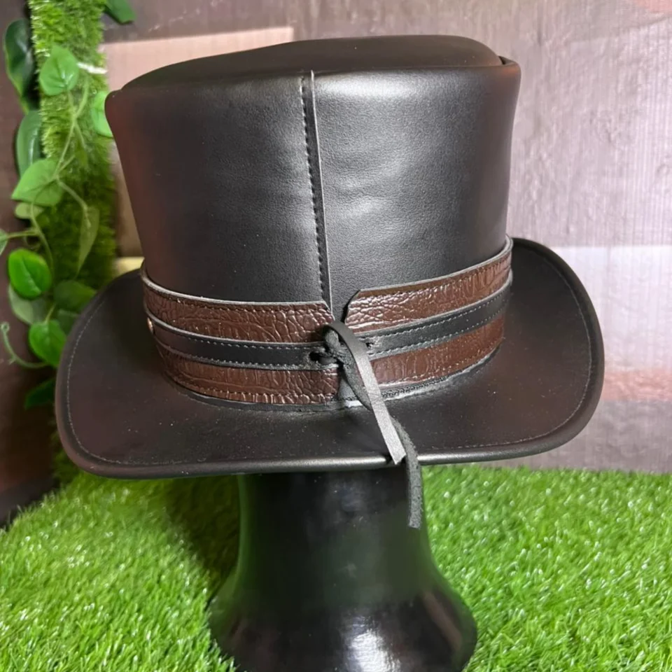 White Handmade Leather Statement Top Hat Style 105 gallery view 05 - white steampunk top hat with structured crown