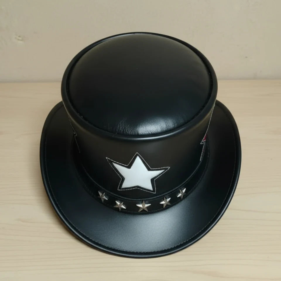 White Handmade Leather Statement Top Hat Style 153 gallery view 06 - white steampunk top hat with structured crown
