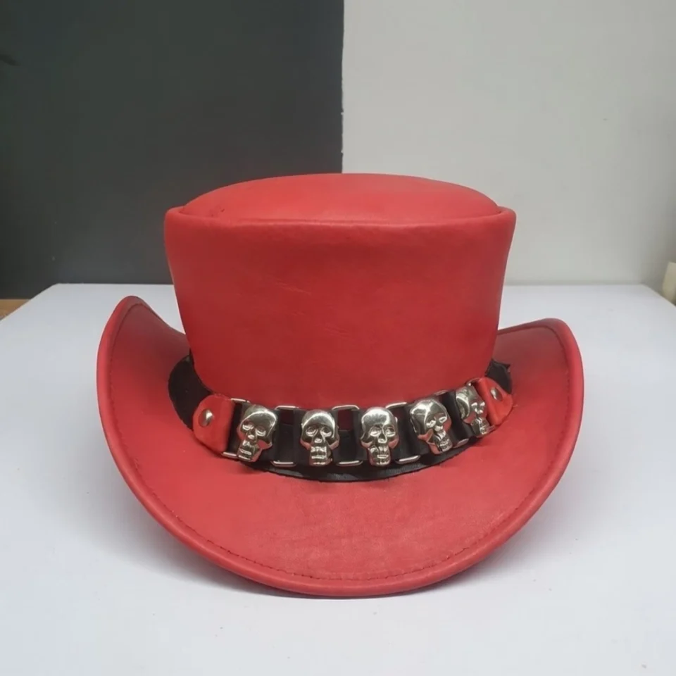 White Handmade Leather Statement Top Hat Style 183 back view - white steampunk top hat with structured crown