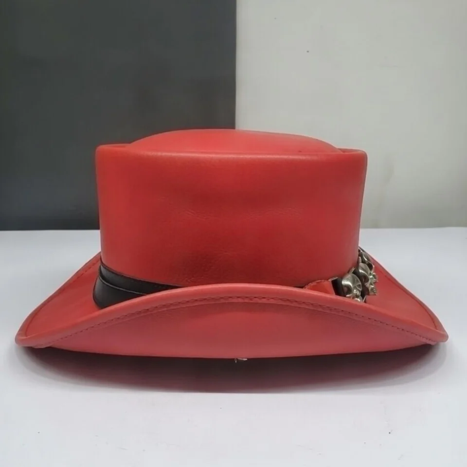 White Handmade Leather Statement Top Hat Style 183 detail view - white steampunk top hat with structured crown