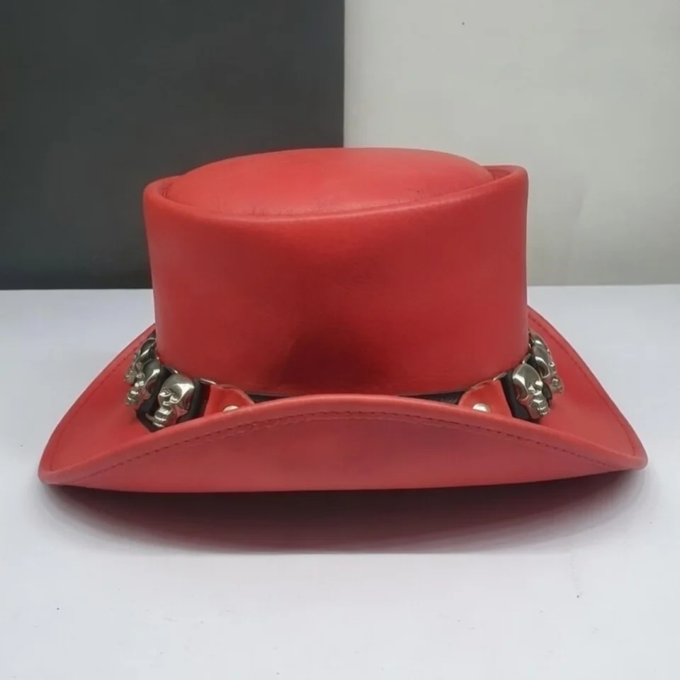 White Handmade Leather Statement Top Hat Style 183 gallery view 05 - white steampunk top hat with structured crown