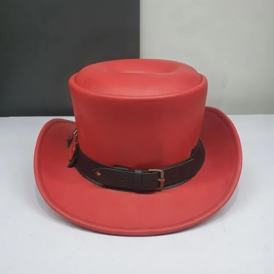 White Handmade Leather Statement Top Hat Style 183 gallery view 06 - white steampunk top hat with structured crown