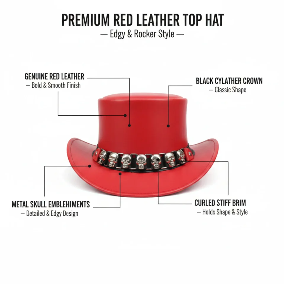 White Handmade Leather Statement Top Hat Style 183 three quarter view - white steampunk top hat with structured crown