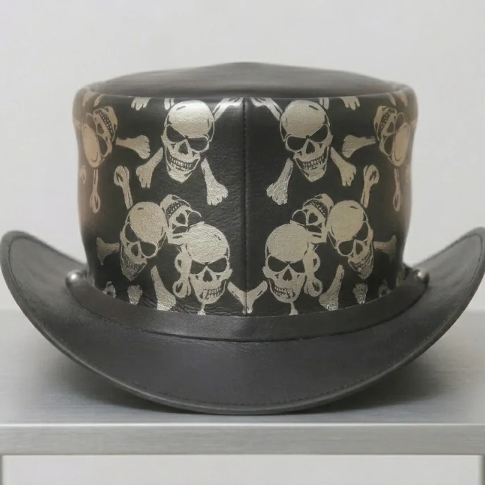 White Handmade Leather Statement Top Hat Style 186 back view - white steampunk top hat with structured crown