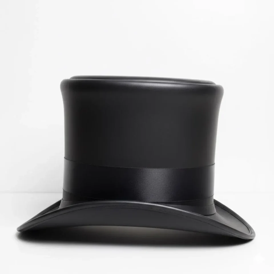White Handmade Leather Statement Top Hat Style 189 back view - white steampunk top hat with structured crown