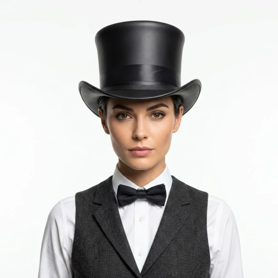 White Handmade Leather Statement Top Hat Style 189 front view - white steampunk top hat with structured crown
