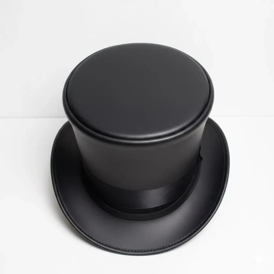 White Handmade Leather Statement Top Hat Style 189 gallery view 05 - white steampunk top hat with structured crown