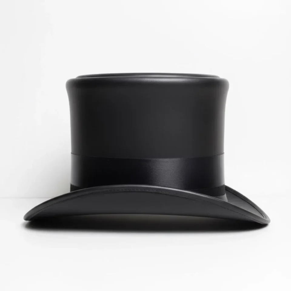 White Handmade Leather Statement Top Hat Style 189 gallery view 06 - white steampunk top hat with structured crown