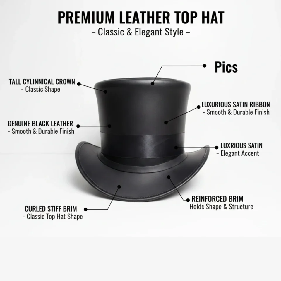 White Handmade Leather Statement Top Hat Style 189 three quarter view - white steampunk top hat with structured crown